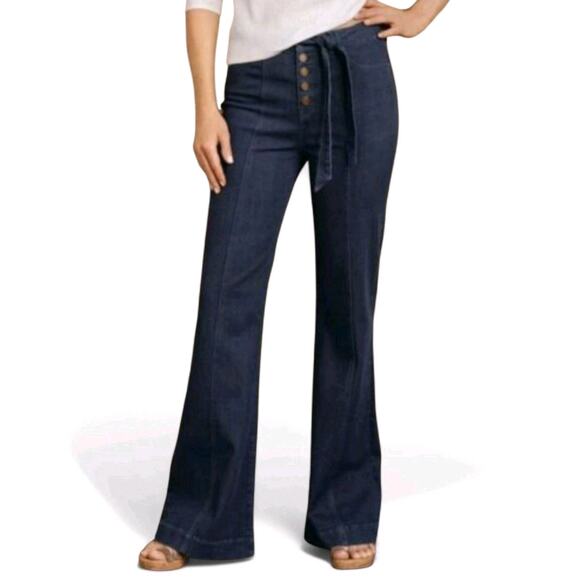 Soft Surroundings Denim - Soft Surroundings Bootcut Jeans Belted Waist Dark Wash Womens 6 Petite New